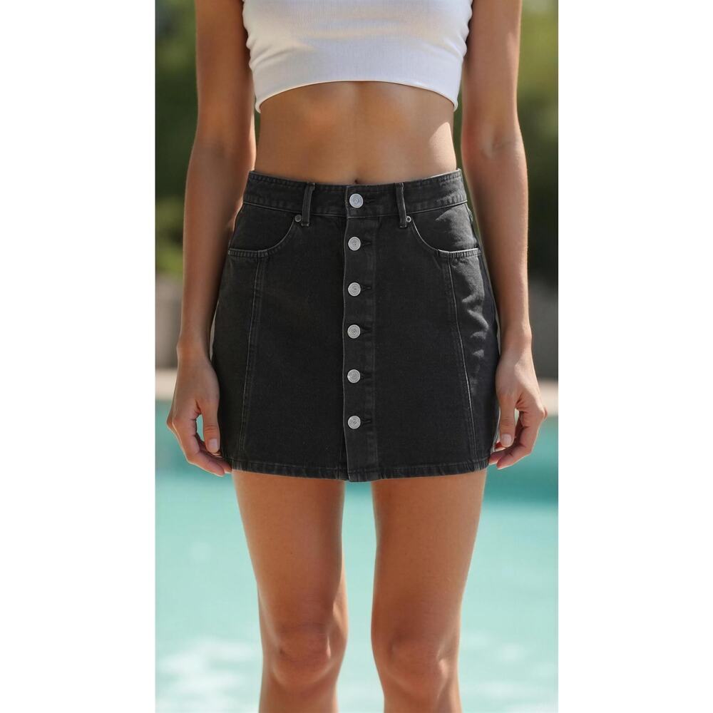 American Eagle Outfitters Skirt Womens Size 6 Black Denim Button Front